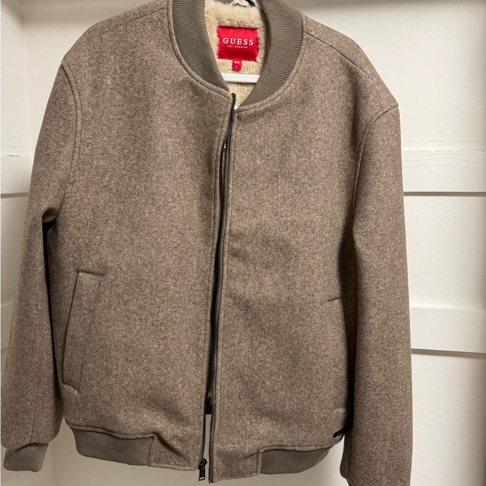 GUESS Men's Tan Bomber Jacket